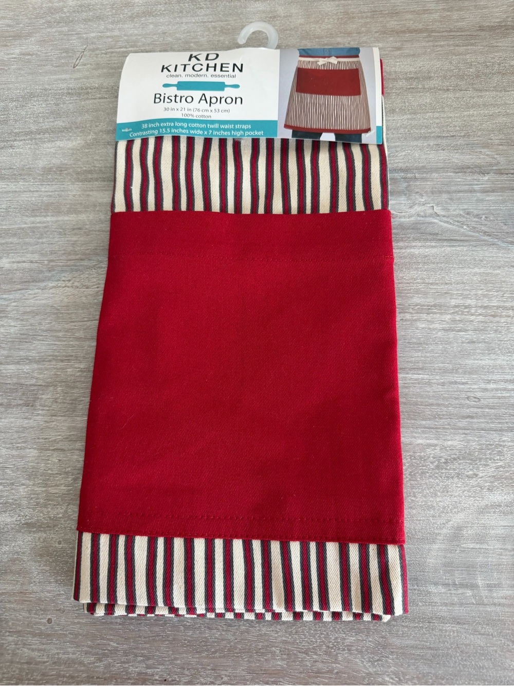 KayDee Design’s Red Cotton Twill Bistro Cooking Apron Striped Trim One Size